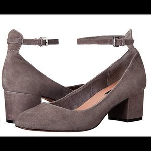 Gray Suede Closed Toe Ballet Pump with Block Heel